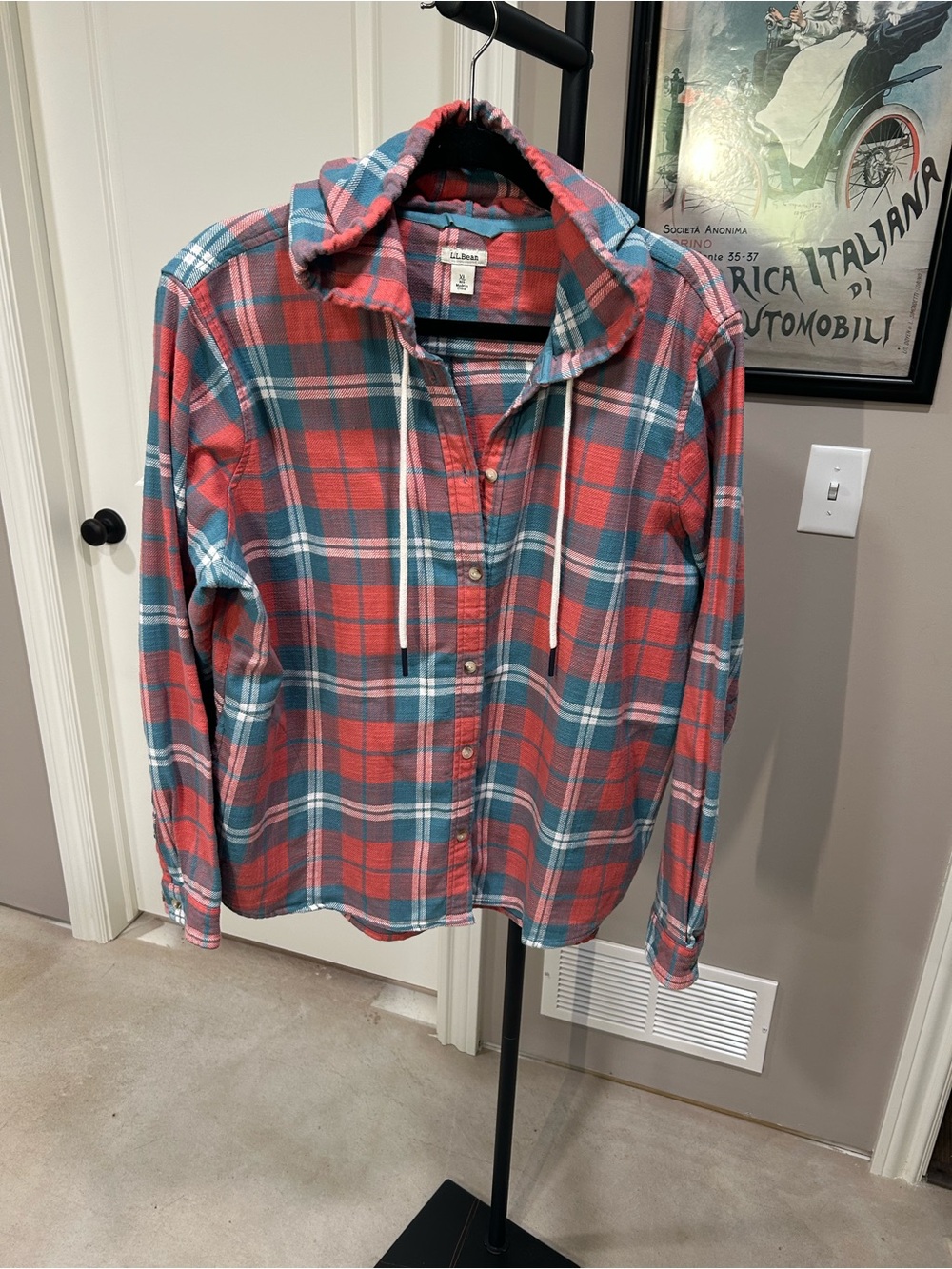 L.L. Bean Plaid Hooded Flannel Shirt XL